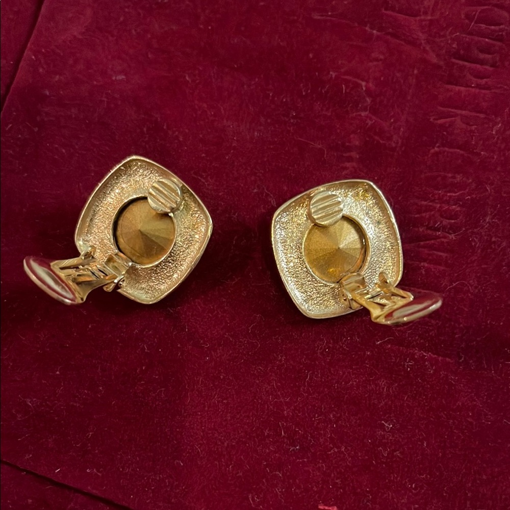 Gold and Silver Cushion-Cut Crystal Earrings - Picture 3 of 6